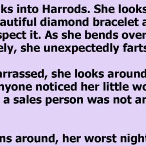 Posh and proper lady passes gas in a fancy store, but she’s not fooling anybody