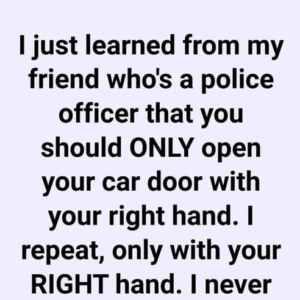 I Just Learned from My Friend Who’s a Police Officer That You Should ONLY Open Your Car Door With Your Right Hand. I Repeat, Only With Your RIGHT Hand.