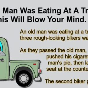 An Old Man Was Eating At A Truck Stop