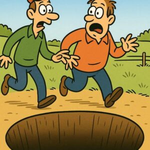 Walking across a field, two men come across a very large hole
